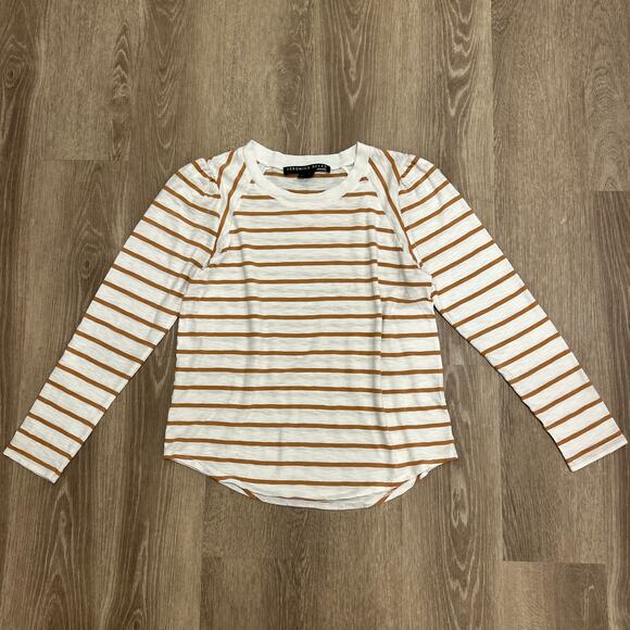 Veronica Beard Mason Stripe Puff Sleeve Baseball Tee White Caramel Size M - Picture 6 of 16